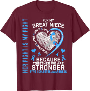Juvenile Type 1 Diabetes T1D Awareness Gifts Great Niece T-Shirt - T-Shirt | Maroon