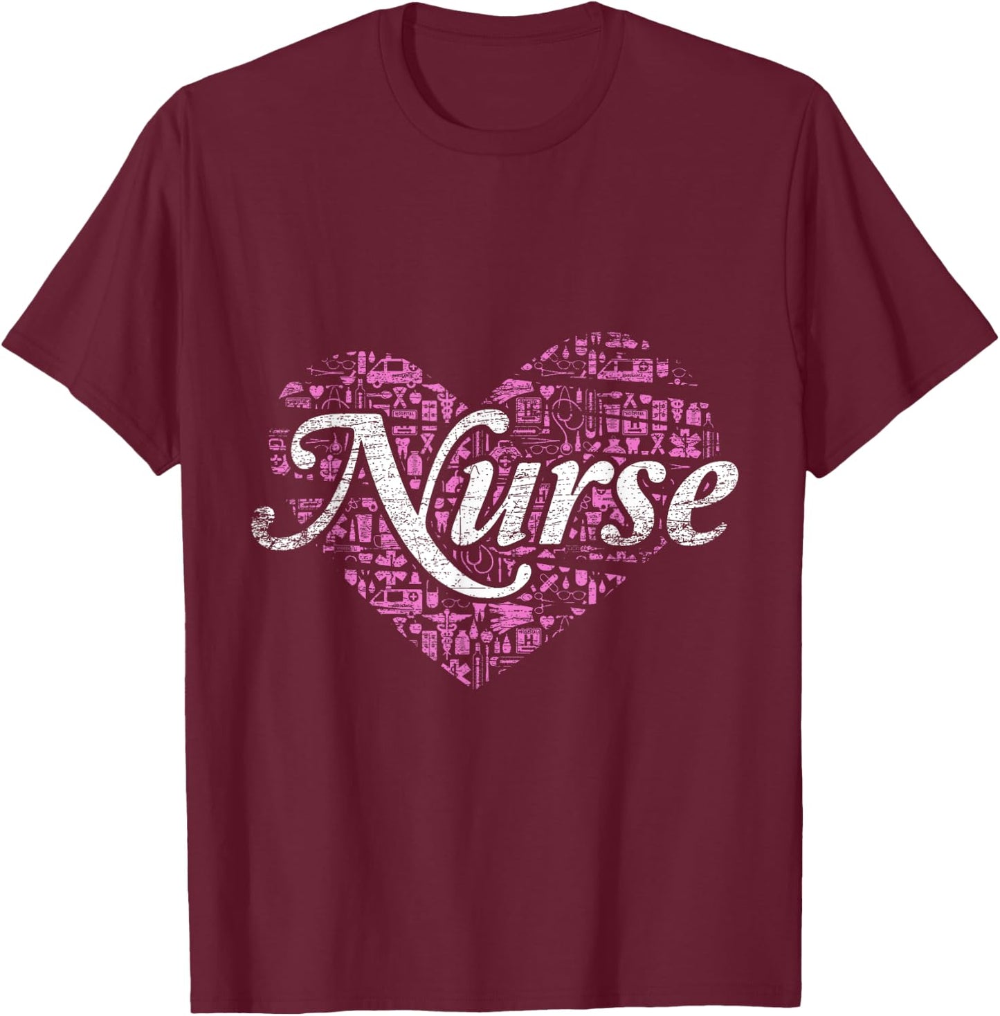 Nurse Heart Love Nursing T-Shirt - T-Shirt | Maroon
