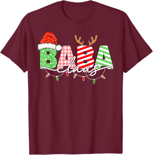 Baba Claus Christmas Lights Santa Hat Family Matching T-Shirt - T-Shirt | Maroon