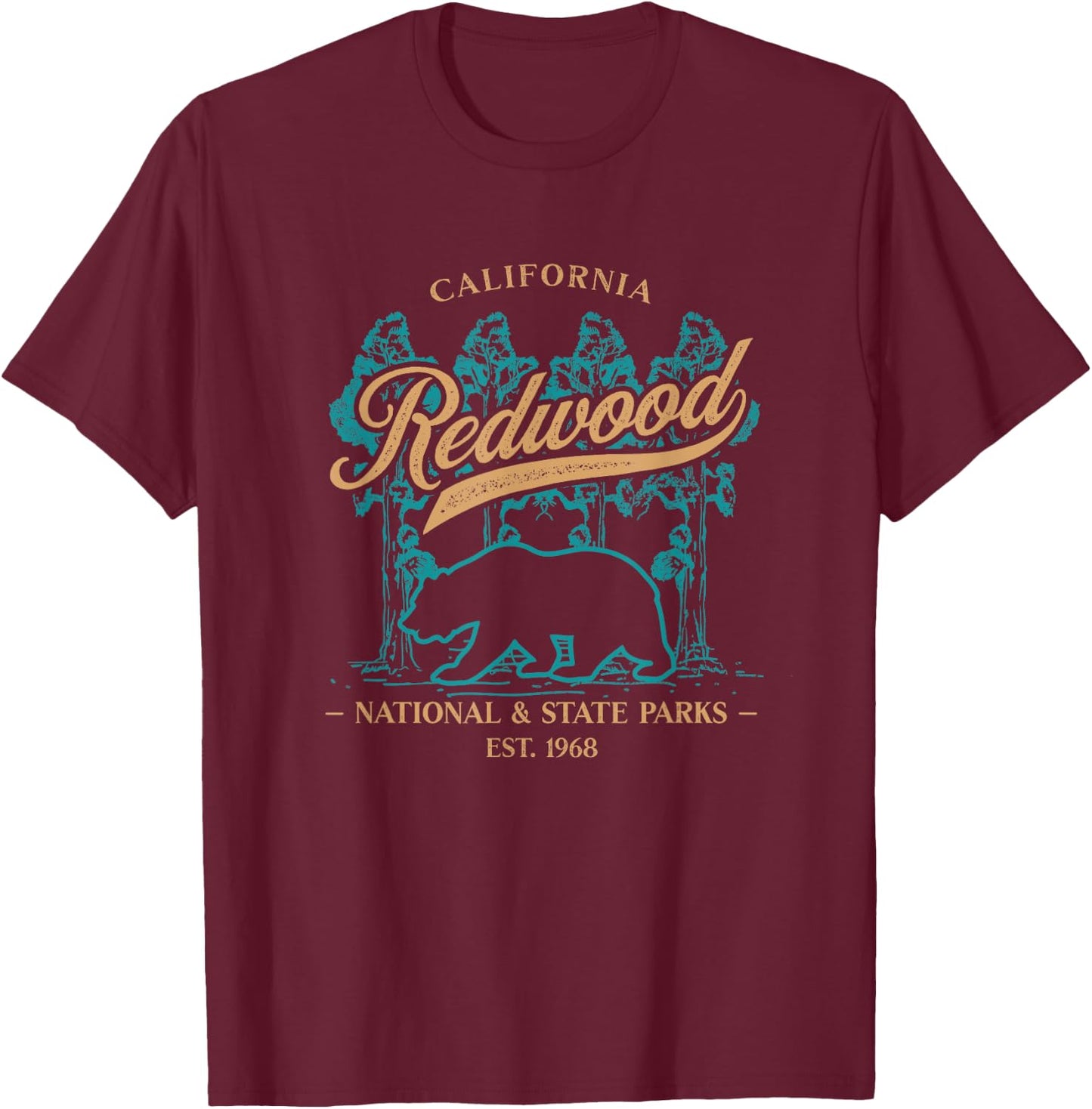 Redwood National State Parks California Coast USA Souvenir T-Shirt - T-Shirt | Maroon