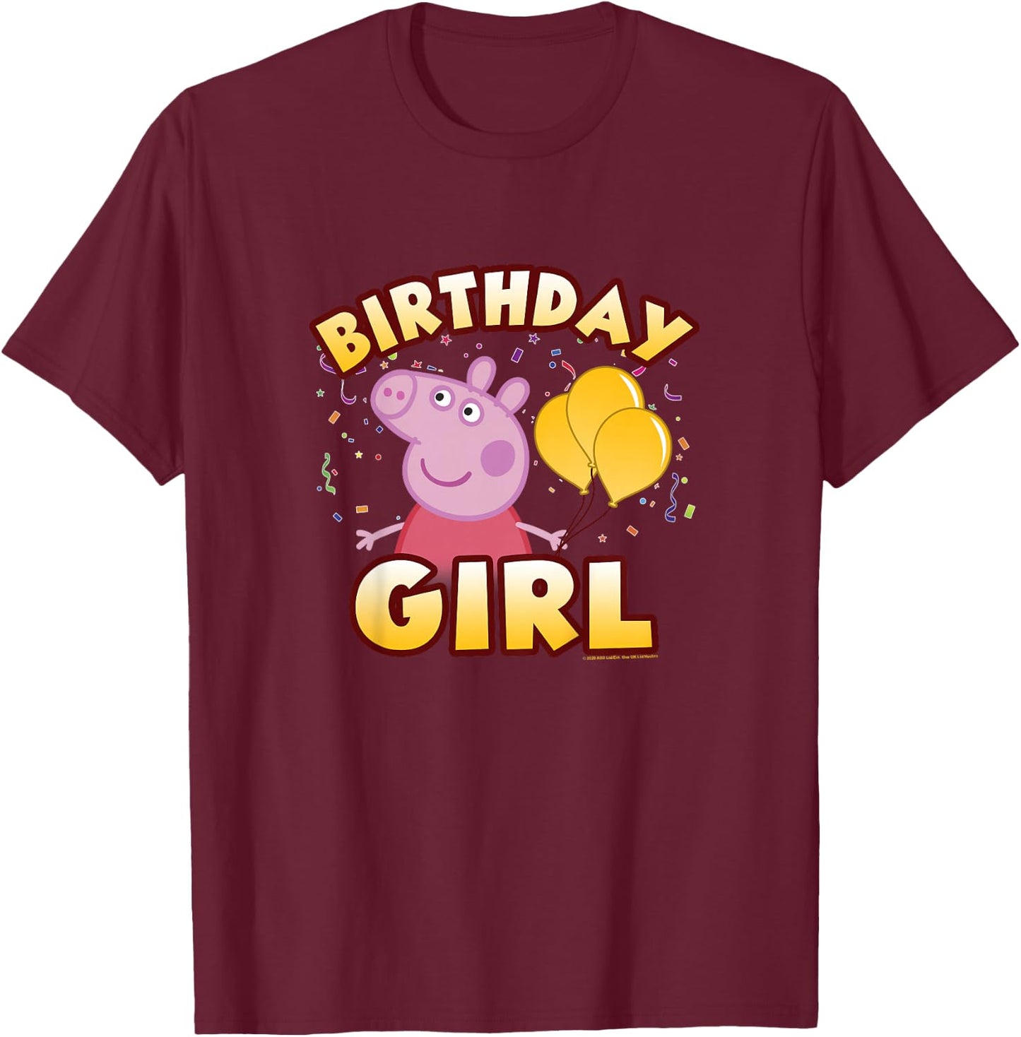 Peppa Pig Birthday Girl Balloons T-Shirt - T-Shirt | Maroon