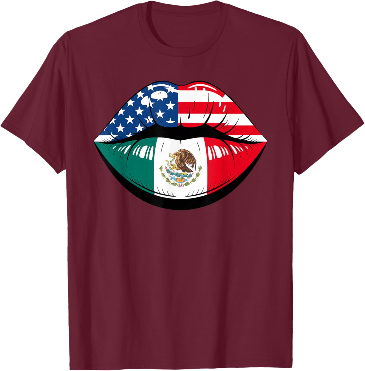 Lips Half American Mexican Roots Mexico USA America T-Shirt - T-Shirt | Maroon