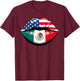Lips Half American Mexican Roots Mexico USA America T-Shirt - T-Shirt | Maroon