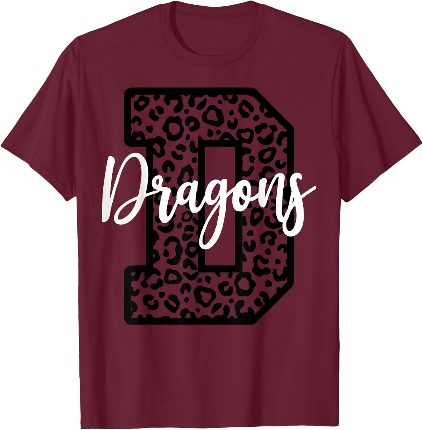 Dragons School Spirit Leopard Cheer Fan Sport Game Day T-Shirt - T-Shirt | Maroon