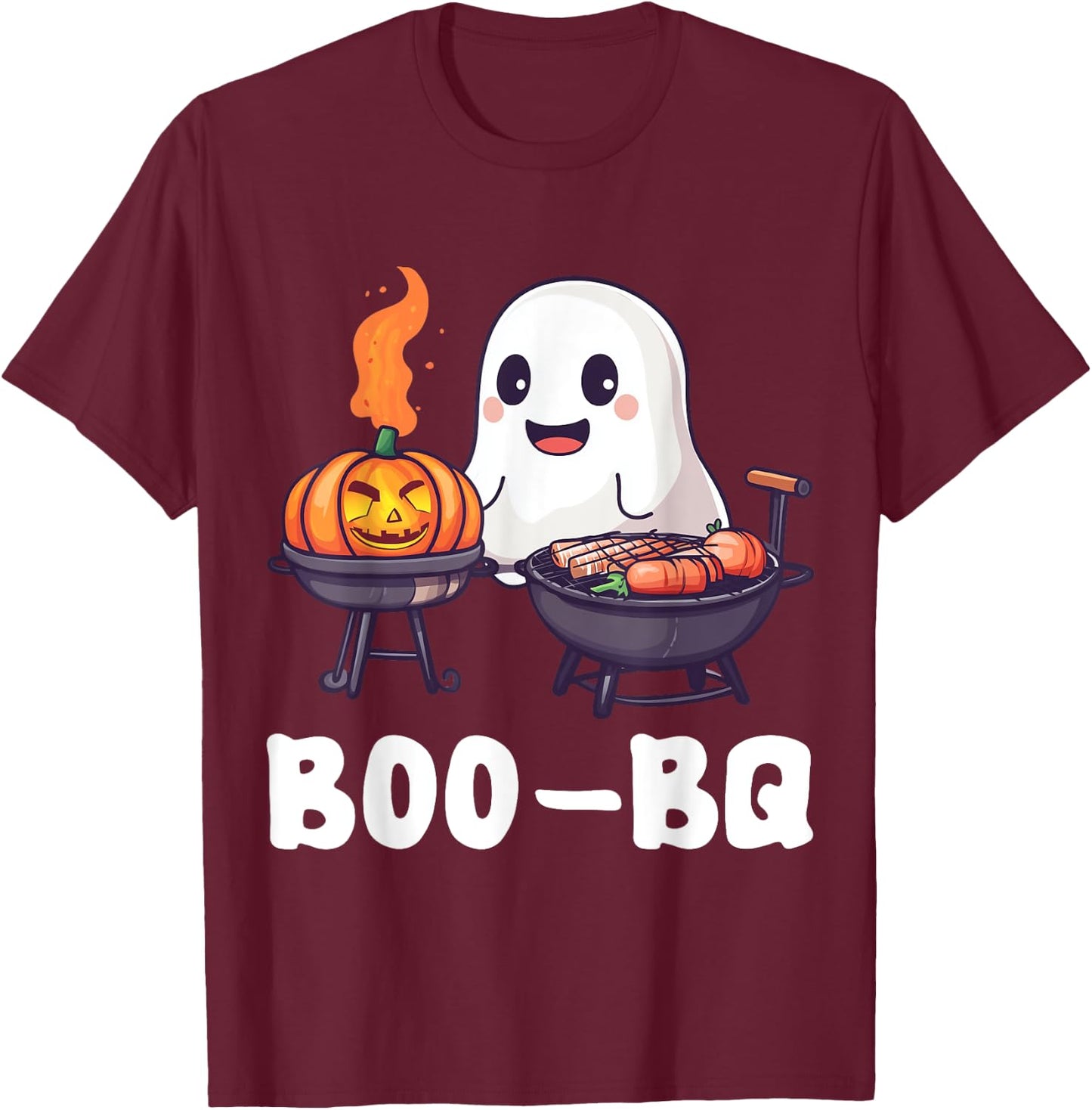 Fun BBQ Barbecue Boo Ghost Halloween Matching Costume Boo-BQ T-Shirt - T-Shirt | Maroon