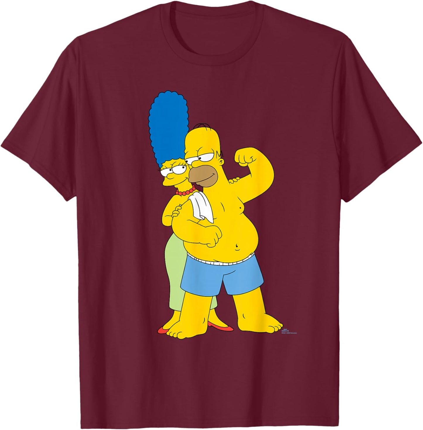The Simpsons Marge and Flexing Homer Valentine’s Day Couple T-Shirt - T-Shirt | Maroon