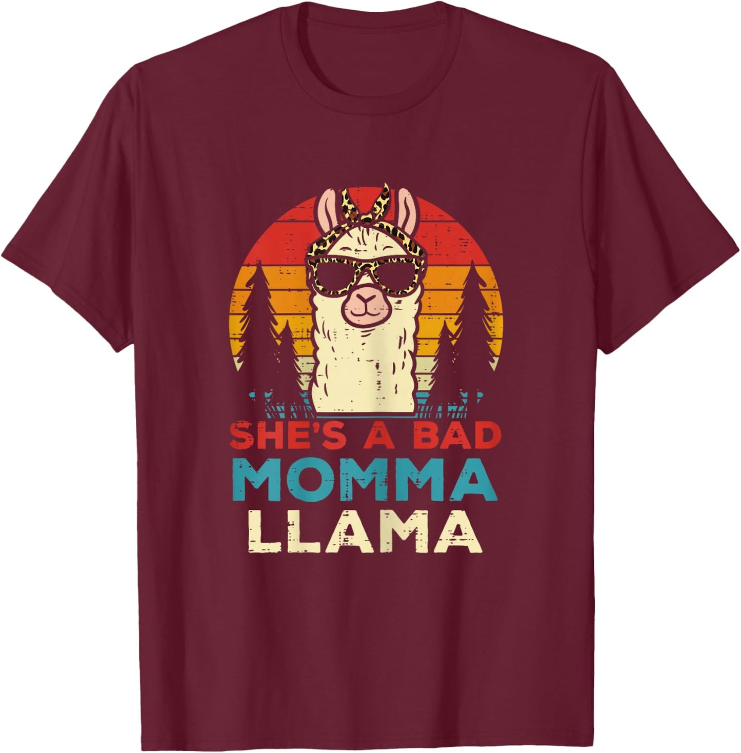 Bad Momma Llama Retro Alpaca Mothers Day Mom Mama Women T-Shirt - T-Shirt | Maroon
