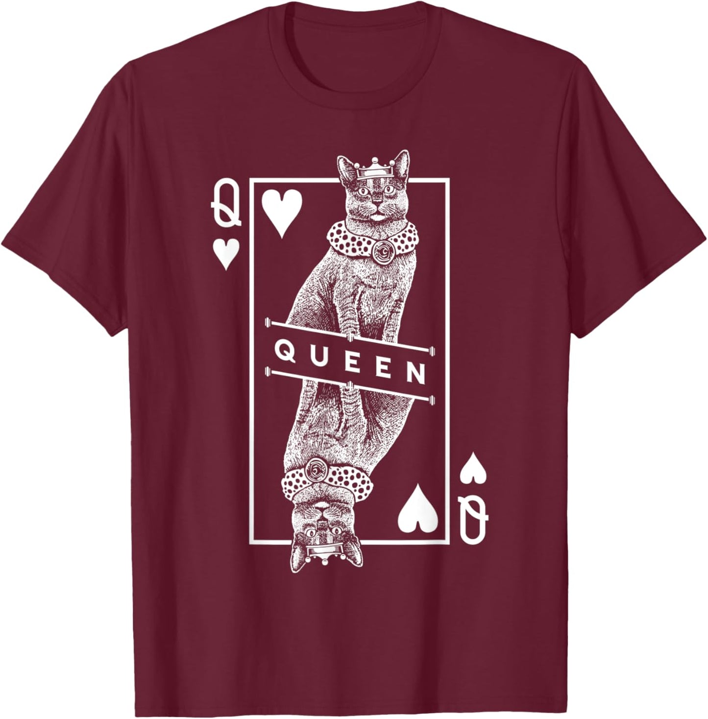 Russian Blue Cat Lover Queen Of Hearts Funny Pop Art T-Shirt - T-Shirt | Maroon
