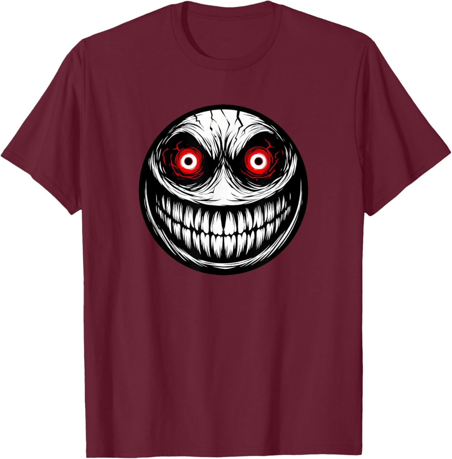Evil Smile Face Creepy Red Eyes T-Shirt - T-Shirt | Maroon