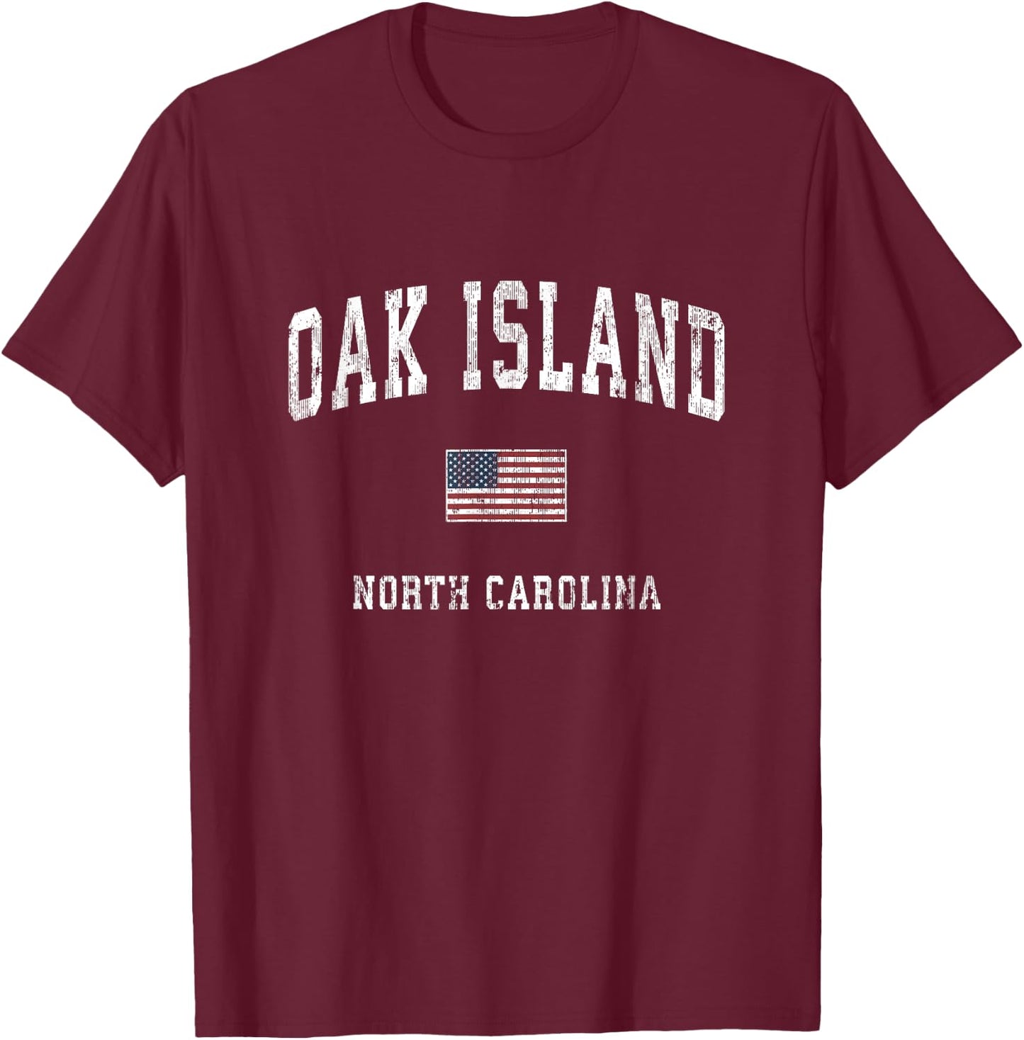 Oak Island North Carolina NC Vintage American Flag Sports T-Shirt - T-Shirt | Maroon