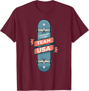 Skateboarding USA Support the Team Shirt USA Flag Skateboard T-Shirt - T-Shirt | Maroon