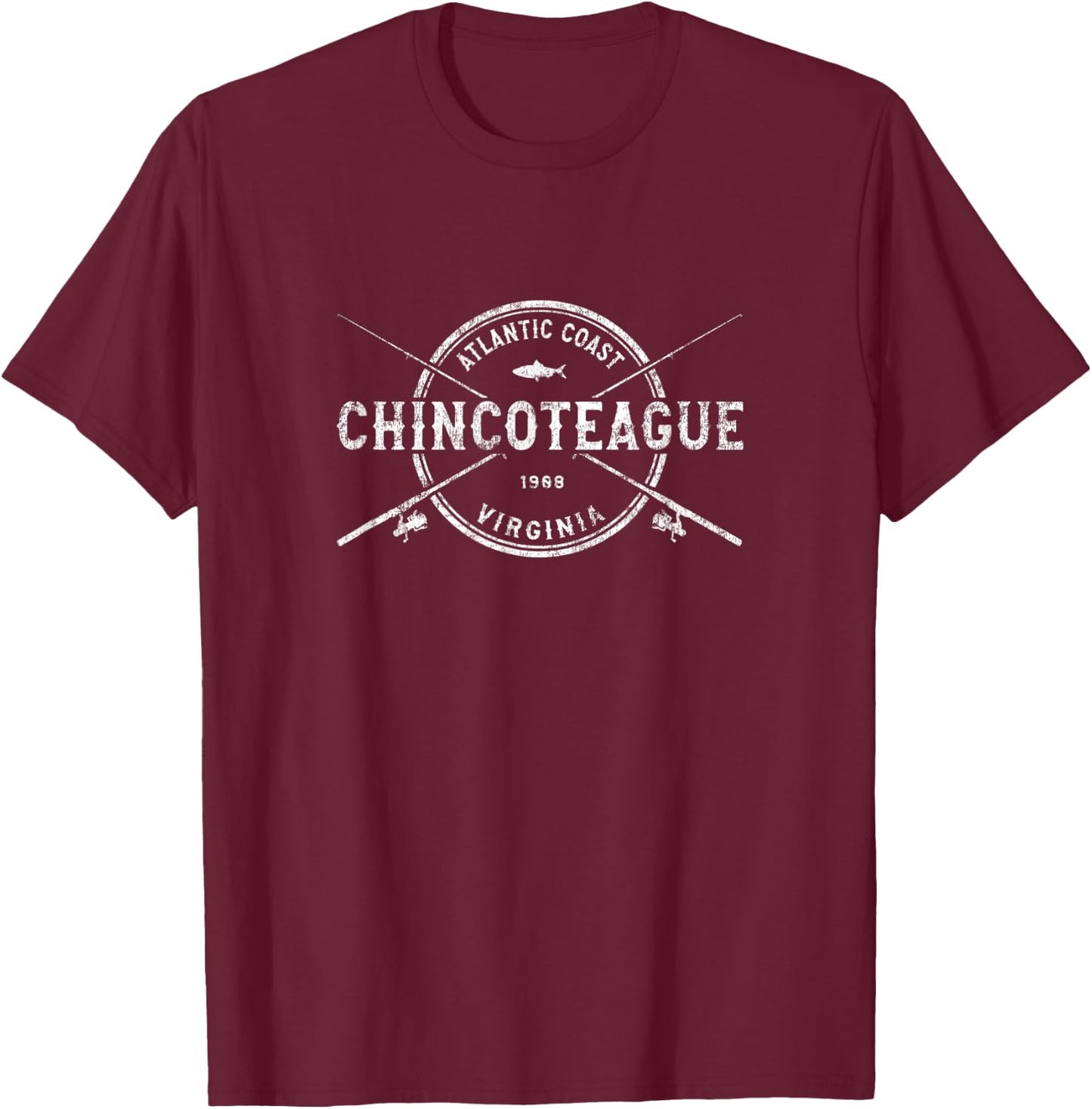Chincoteague VA Vintage Crossed Fishing Rods T-Shirt - T-Shirt | Maroon