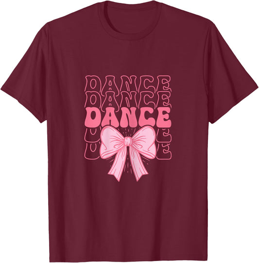 Cute Dance Coquette Bow Kids Girls Ballet Dancing T-Shirt - T-Shirt | Maroon