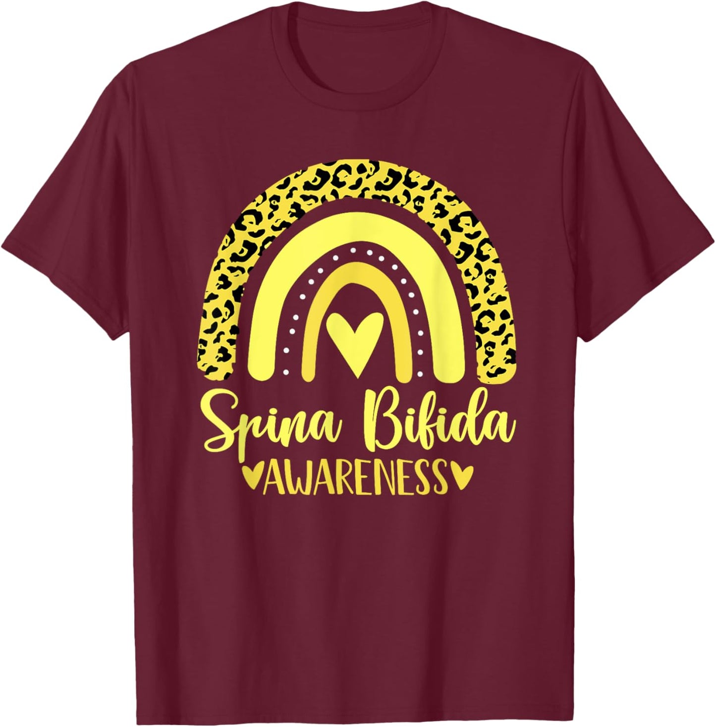 Spina Bifida Awareness Rainbow Yellow Ribbon Support T-Shirt - T-Shirt | Maroon