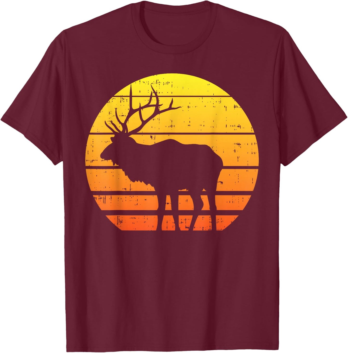 Deer Sunset Elk Buck Hunting Archery Hunter Archer Gift T-Shirt - T-Shirt | Maroon