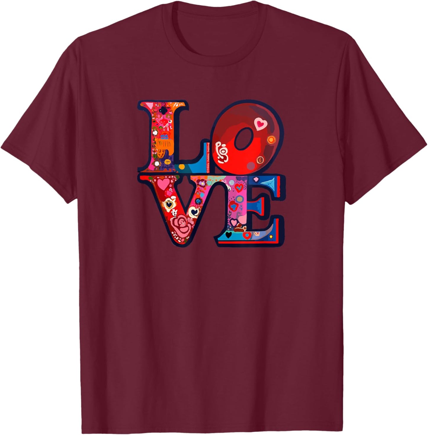 Retro Hippie Style 60s 70s Artistic Stacked Letters LOVE T-Shirt - T-Shirt | Maroon