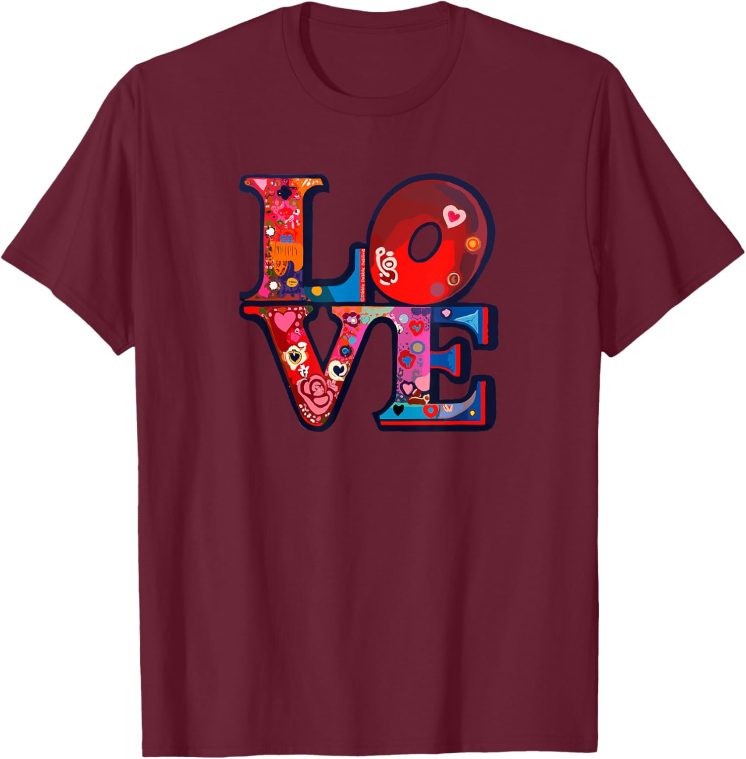 Retro Hippie Style 60s 70s Artistic Stacked Letters LOVE T-Shirt - T-Shirt | Maroon