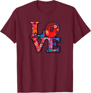 Retro Hippie Style 60s 70s Artistic Stacked Letters LOVE T-Shirt - T-Shirt | Maroon