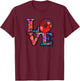 Retro Hippie Style 60s 70s Artistic Stacked Letters LOVE T-Shirt - T-Shirt | Maroon