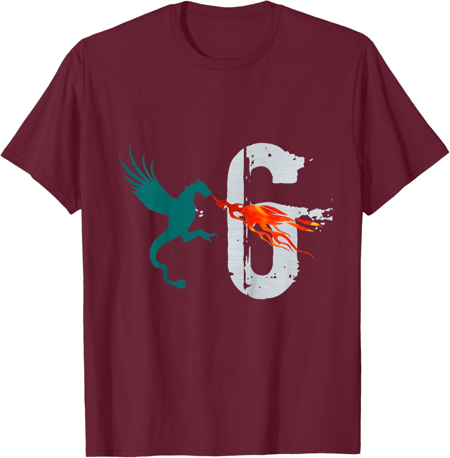 Kids Boys Girls 6 Year Old Birthday Dragon Shirt 6th Birthday T-Shirt - T-Shirt | Maroon