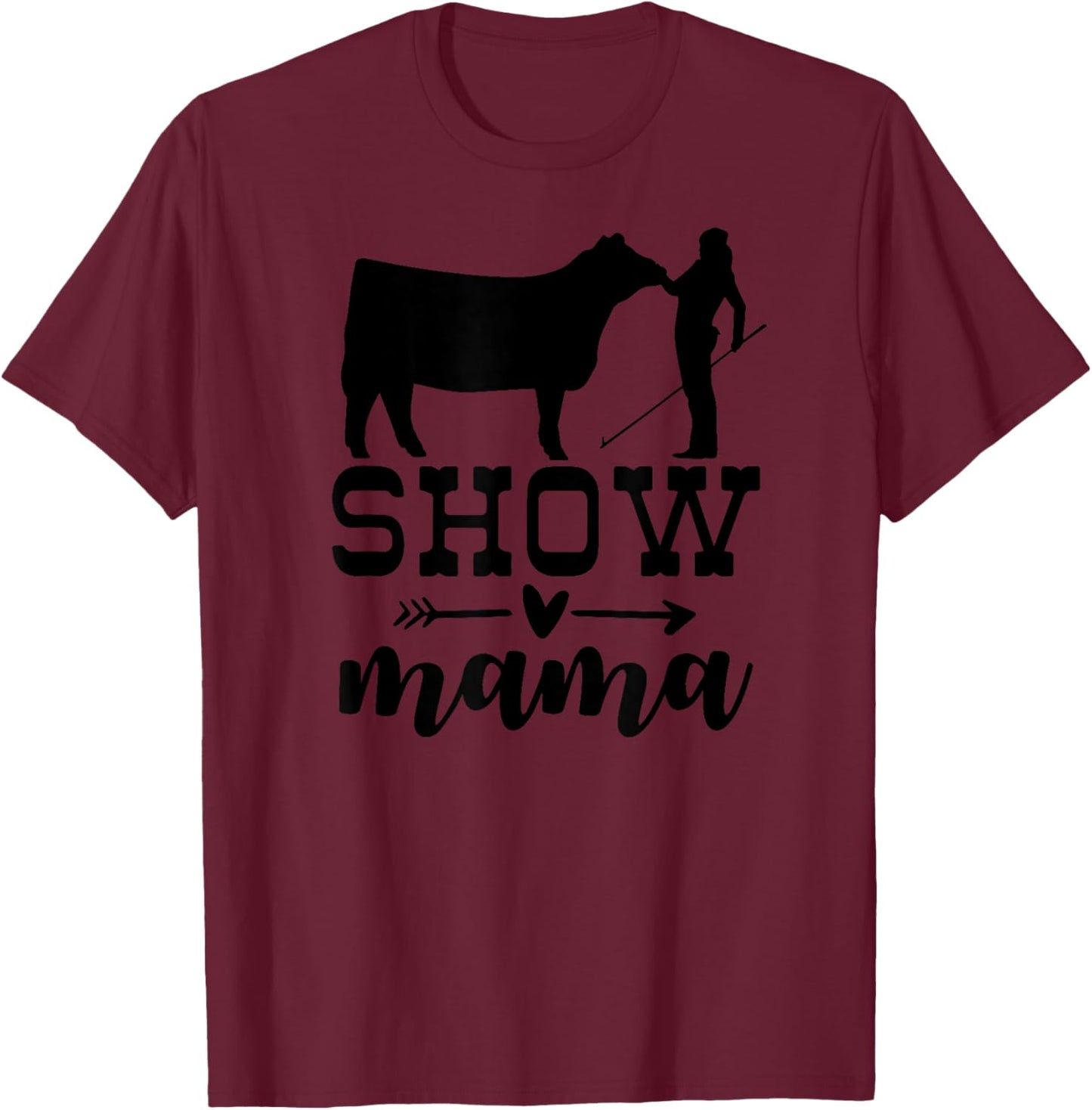 Show Cattle Life Show Cow Mom, Show Beef Mom - Grey, Women's, Small, Short Sleeve, Classic Fit, Cotton 50% Polyester 50% T-Shirt - T-Shirt | Maroon