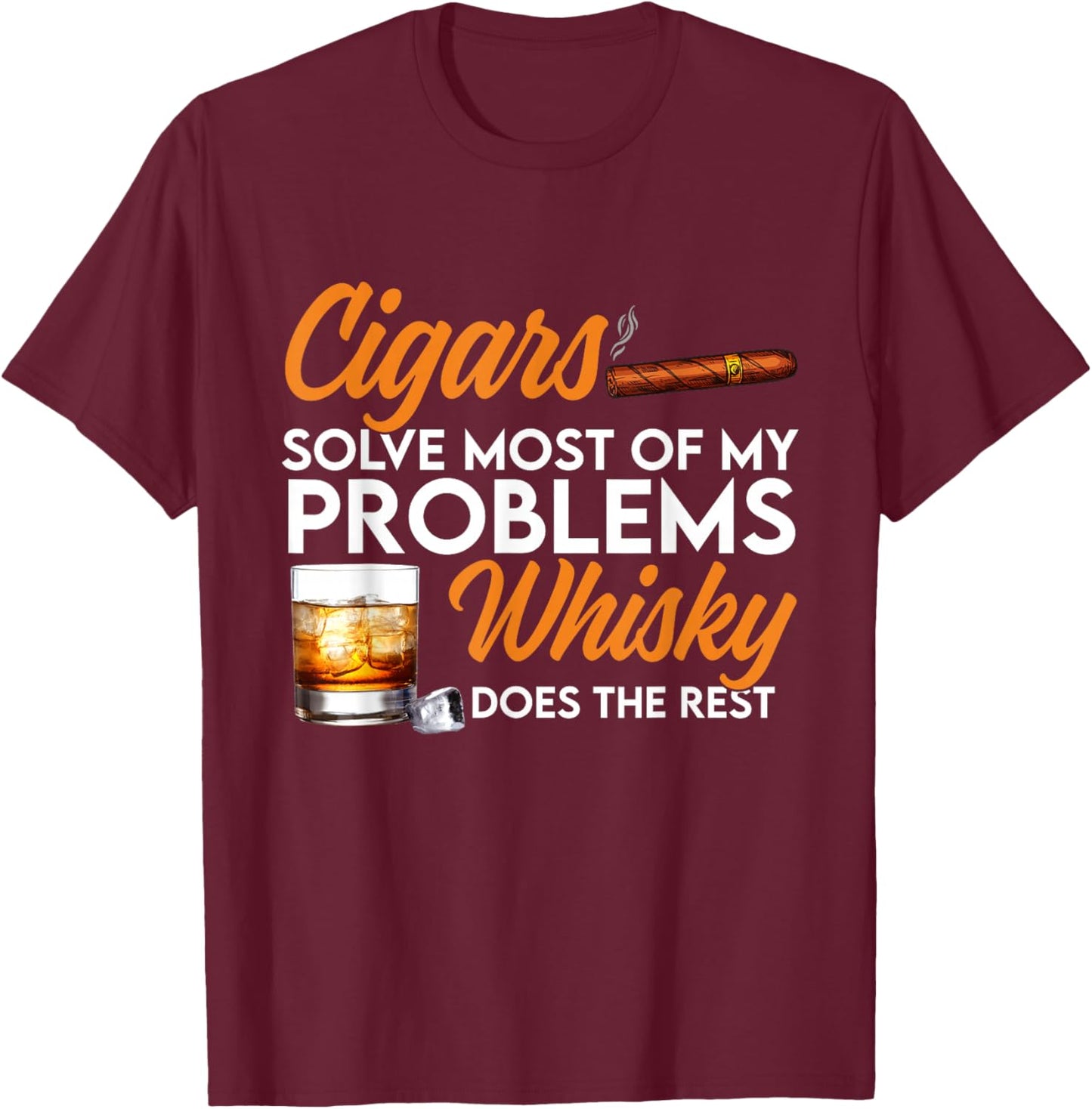 Cigars And Whiskey Funny Drinking Lover Adults Men Women T-Shirt - T-Shirt | Maroon