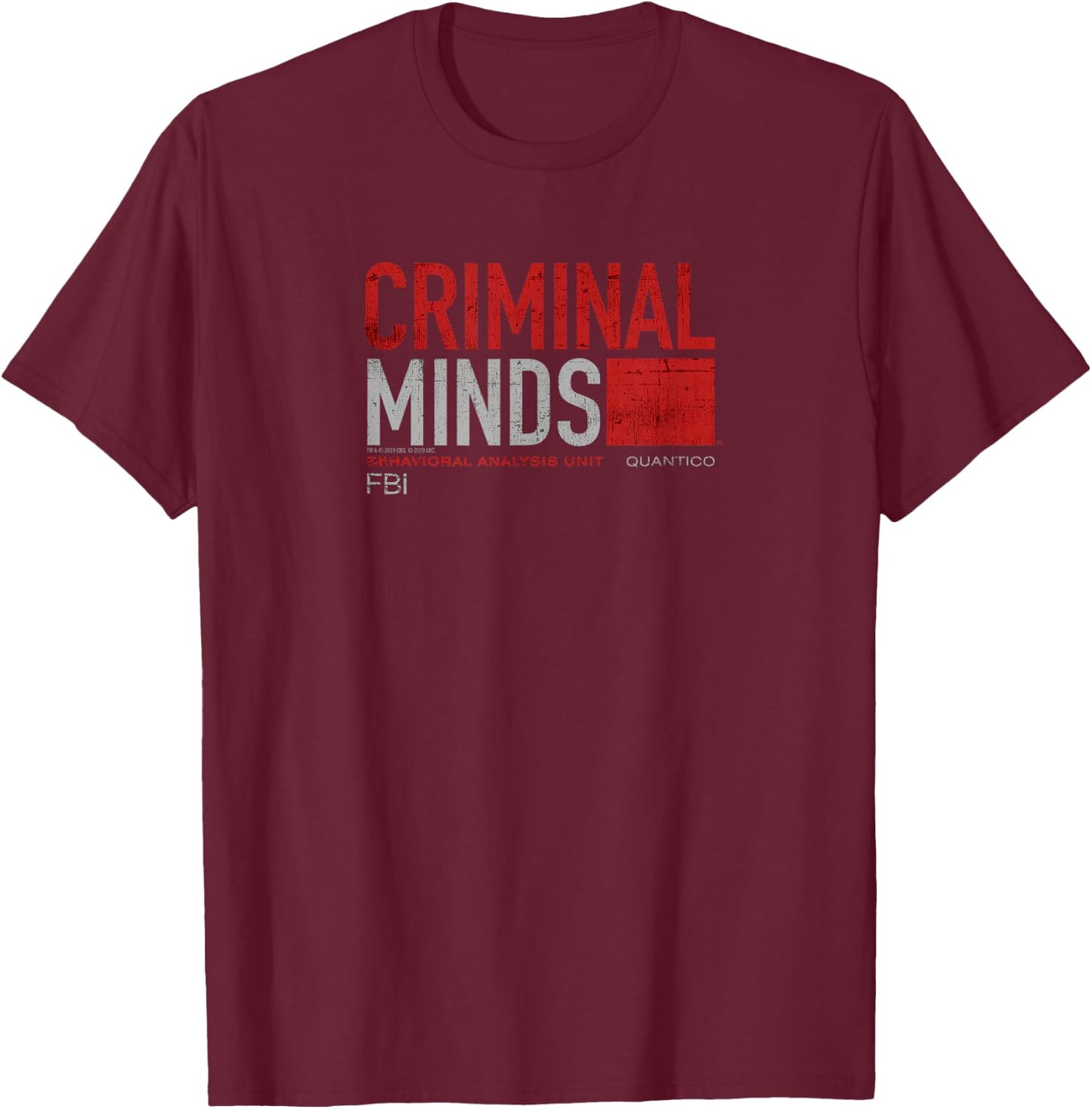 CBS Criminal Minds Distressed BAU Quantico T-Shirt - T-Shirt | Maroon