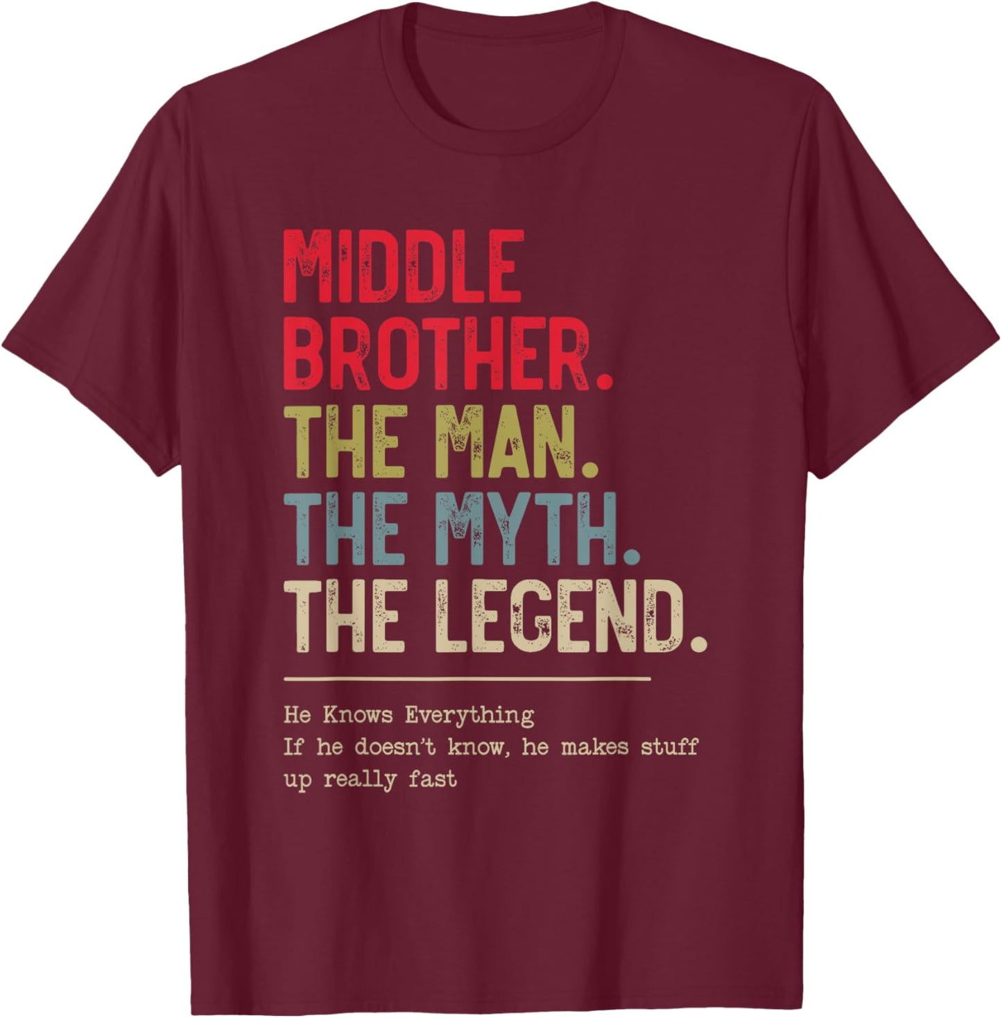Middle Brother The Man The Myth The Legend for Brother T-Shirt - T-Shirt | Maroon