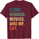I Love Horror Movies And My Cat Retro Vintage Funny T-Shirt - T-Shirt | Maroon