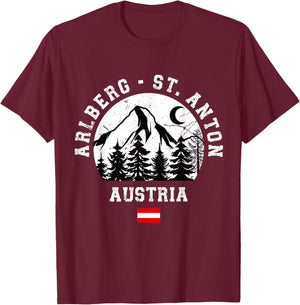 Arlberg St. Anton Austria Alps Ski Resort Alpine Austrian T-Shirt - T-Shirt | Maroon