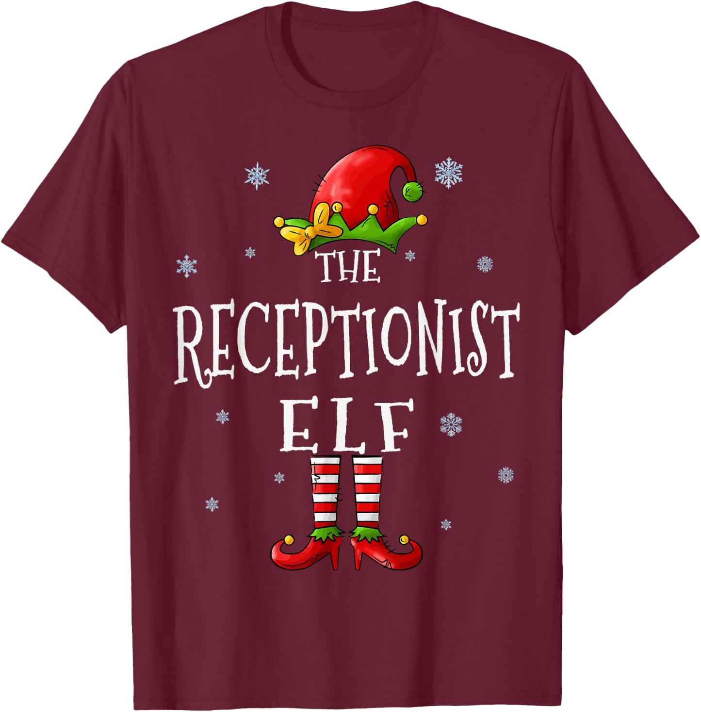 The Receptionist Elf Squad Funny Groupe Matching Christmas T-Shirt - T-Shirt | Maroon