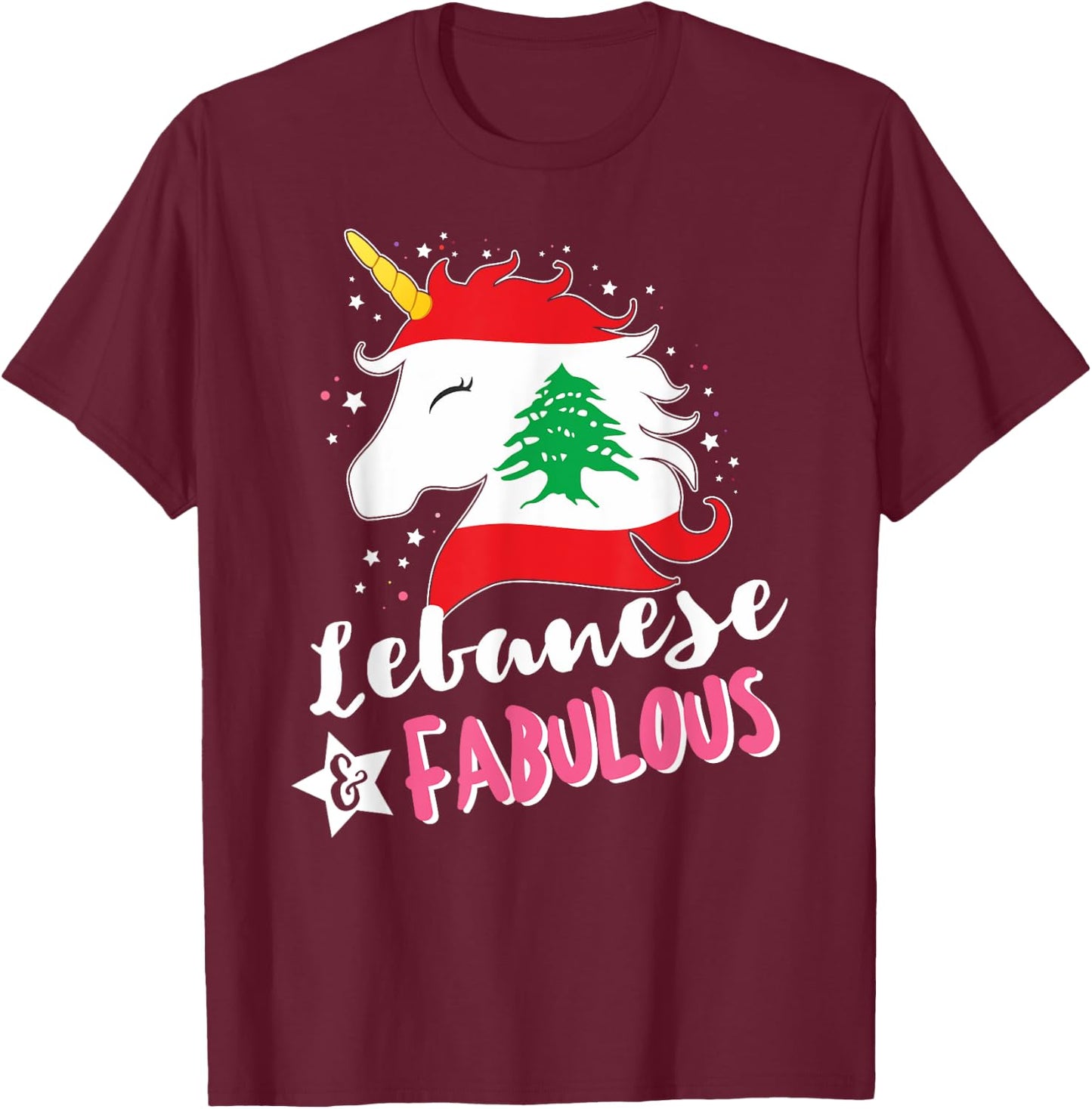Lebanese Unicorn Lebanon Flag T-Shirt - T-Shirt | Maroon