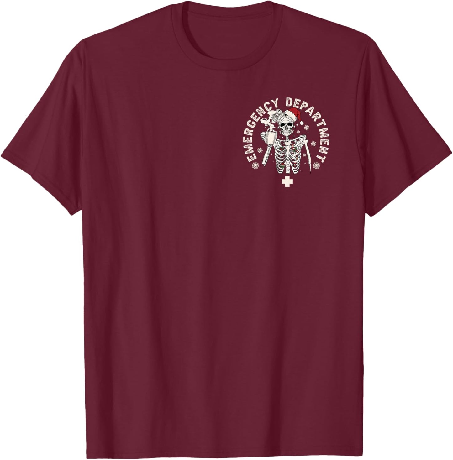 Emergency Department Christmas Skeleton With Coffee T-Shirt - T-Shirt | Maroon