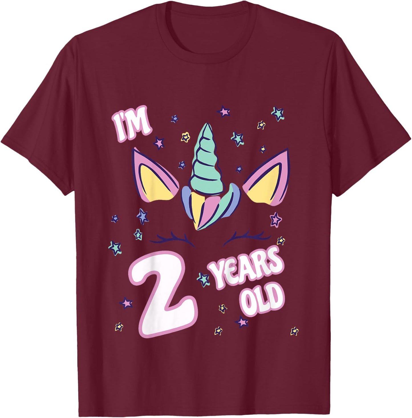 Unicorn 2nd birthday i'm 2 years old girl unicorn design T-Shirt - T-Shirt | Maroon