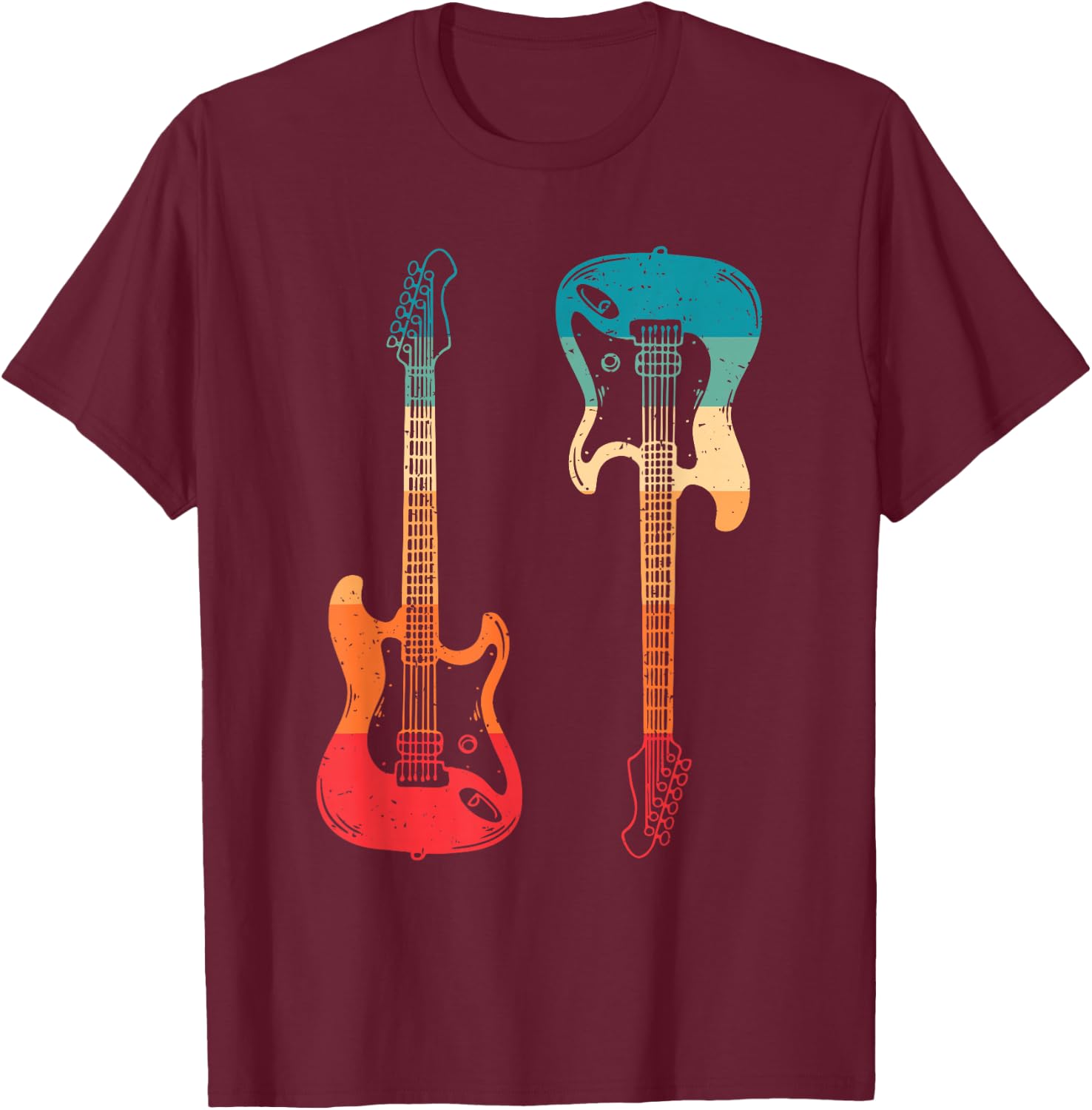 Retro Guitarists Electric Guitar Bass Guitar Rock Music Men T-Shirt - T-Shirt | Maroon