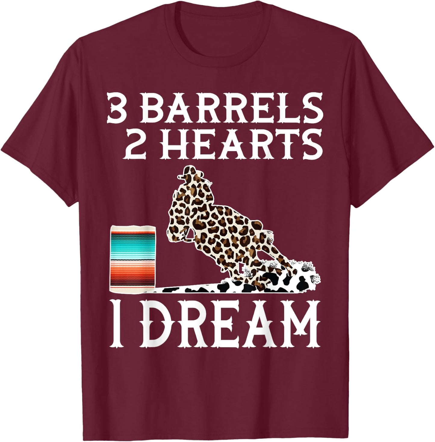 Horse Barrel Racing Western Serape Leopard Cow Rodeo Cowgirl T-Shirt - T-Shirt | Maroon