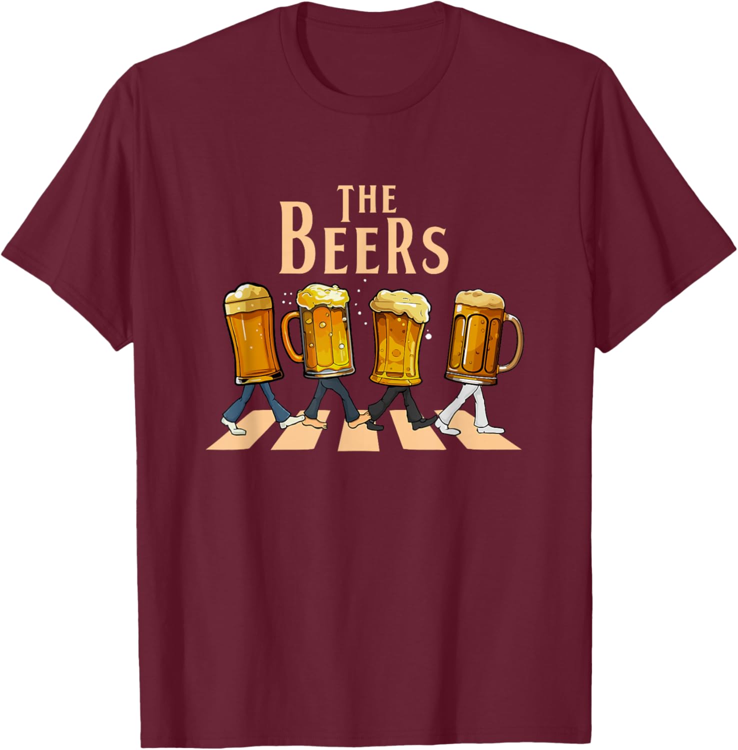 The Beers Abbey Road Parody Funny Beer Lovers T-Shirt - T-Shirt | Maroon