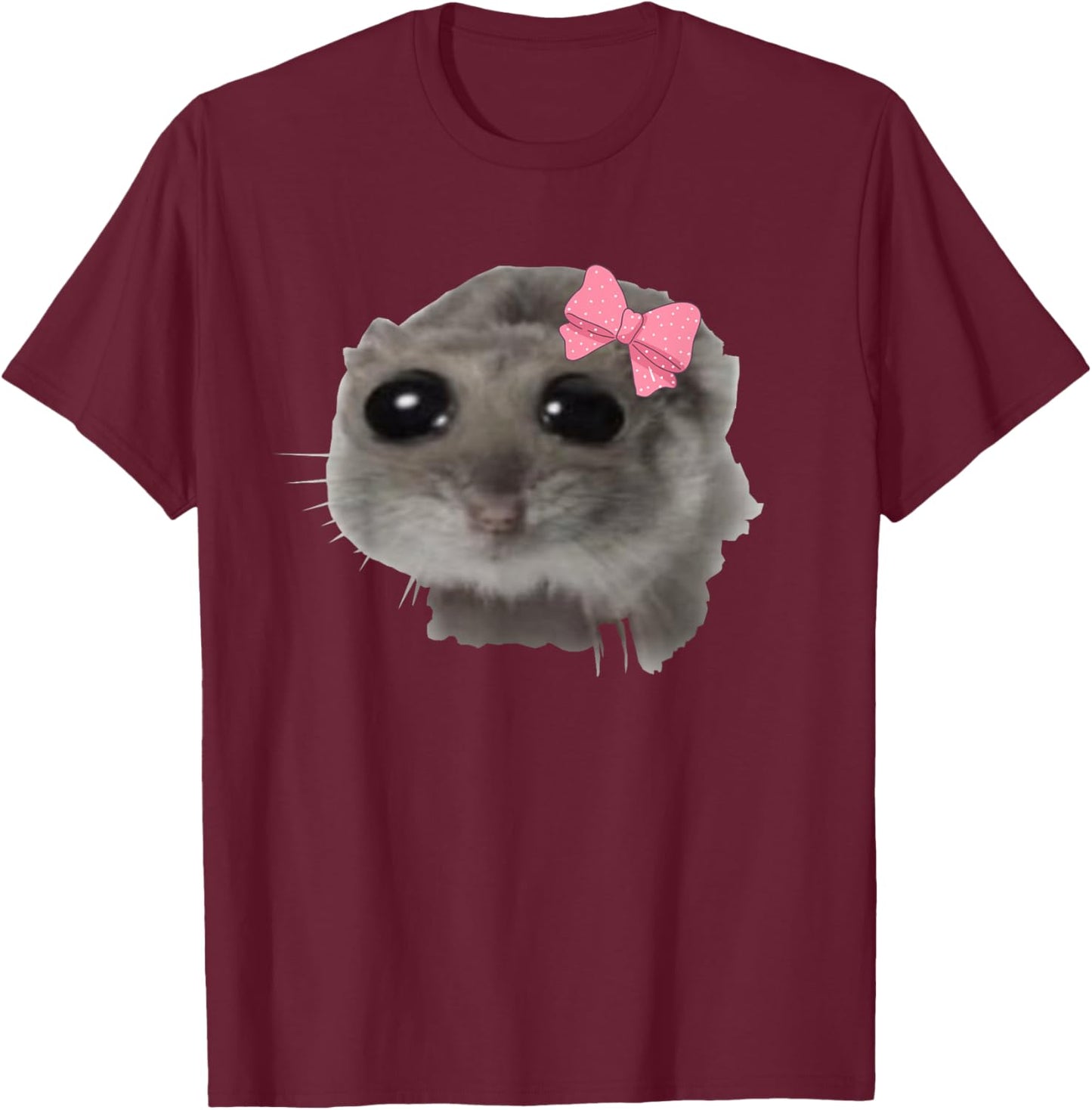 Coquette Sad Hamster Meme Crying T-Shirt - T-Shirt | Maroon