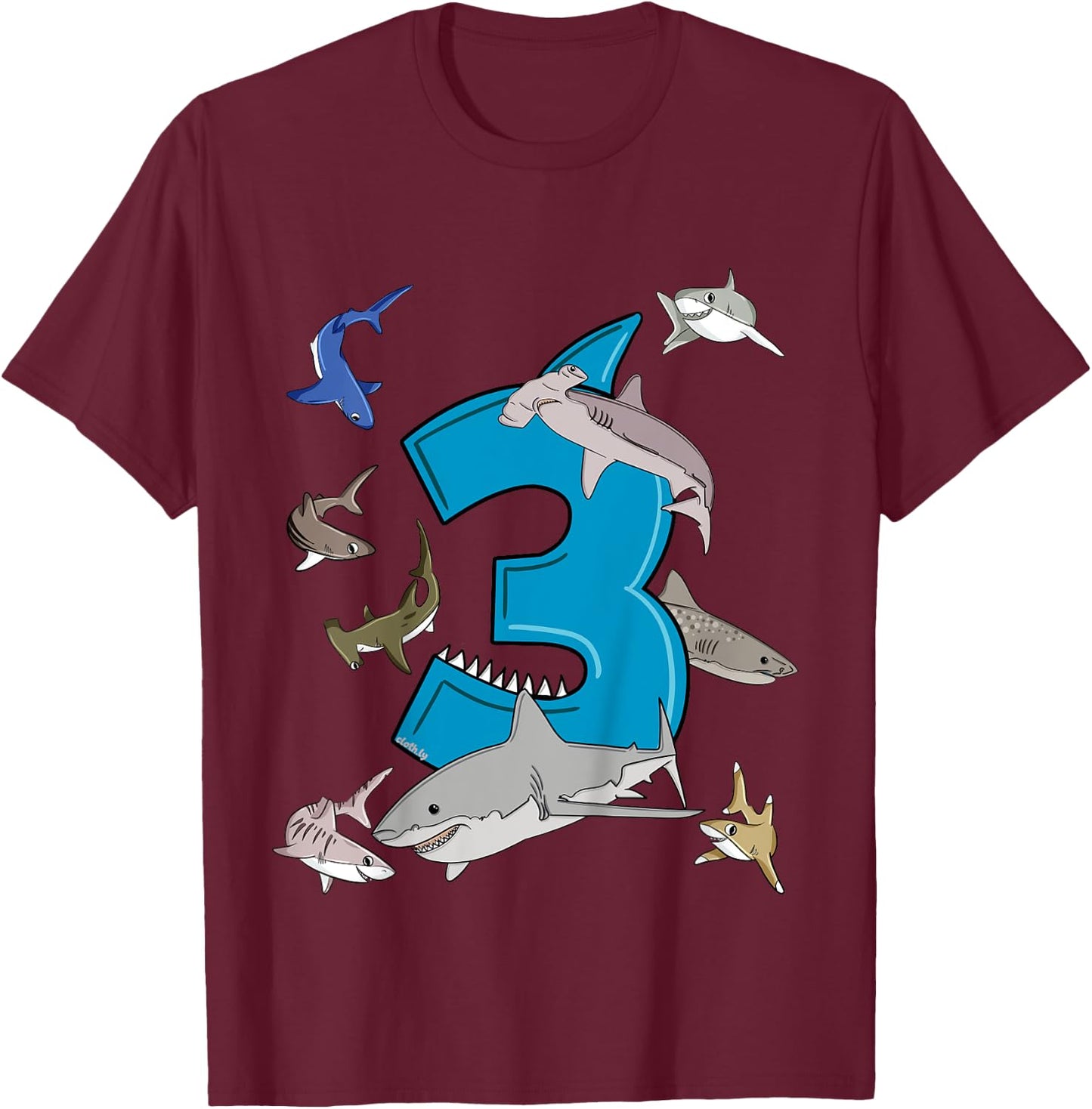 Kids 3rd Birthday boys shark white shark T-Shirt - T-Shirt | Maroon