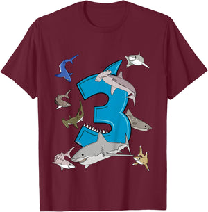 Kids 3rd Birthday boys shark white shark T-Shirt - T-Shirt | Maroon