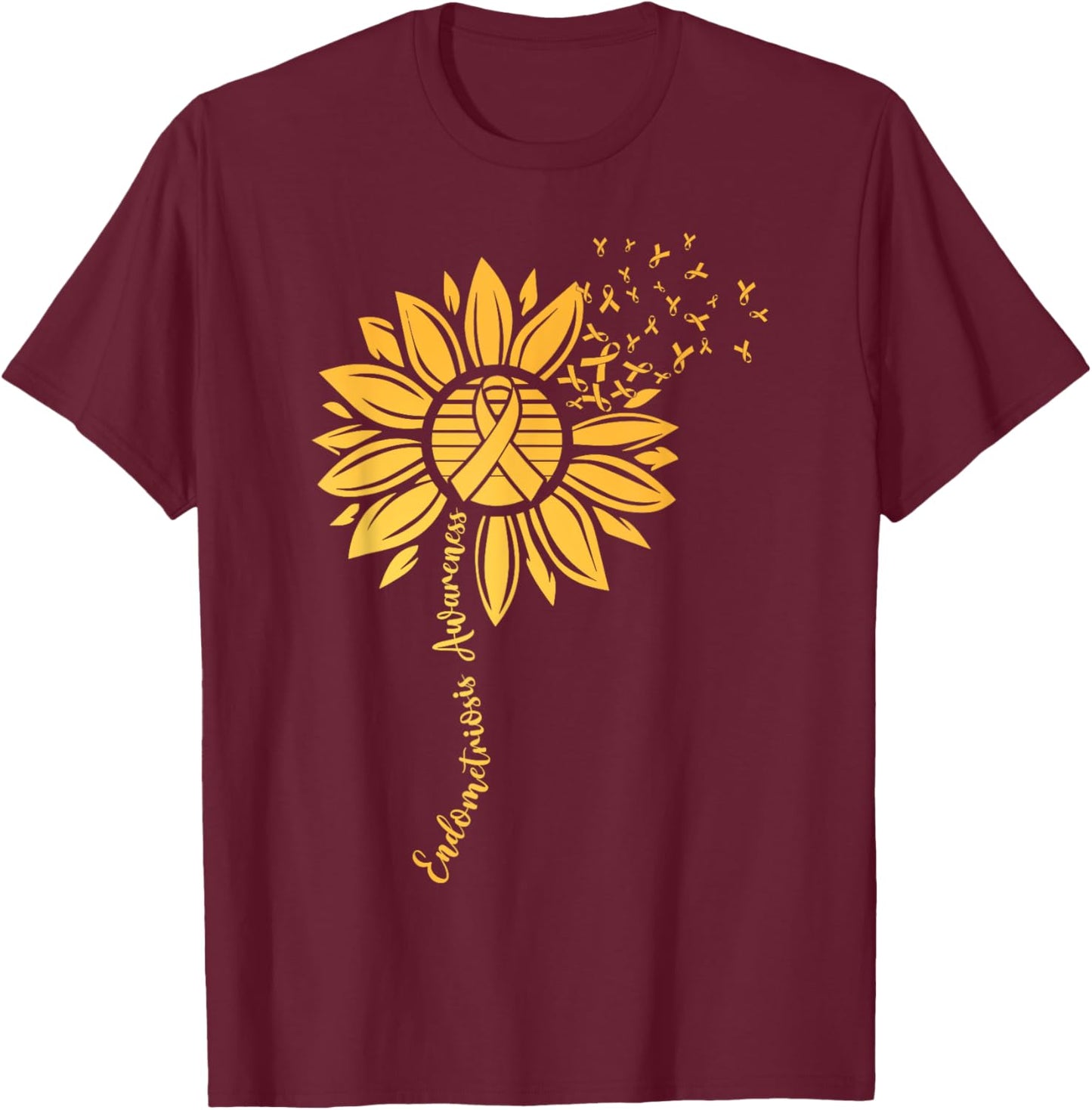 Endometriosis Awareness Month Sunflower Yellow Ribbon T-Shirt - T-Shirt | Maroon