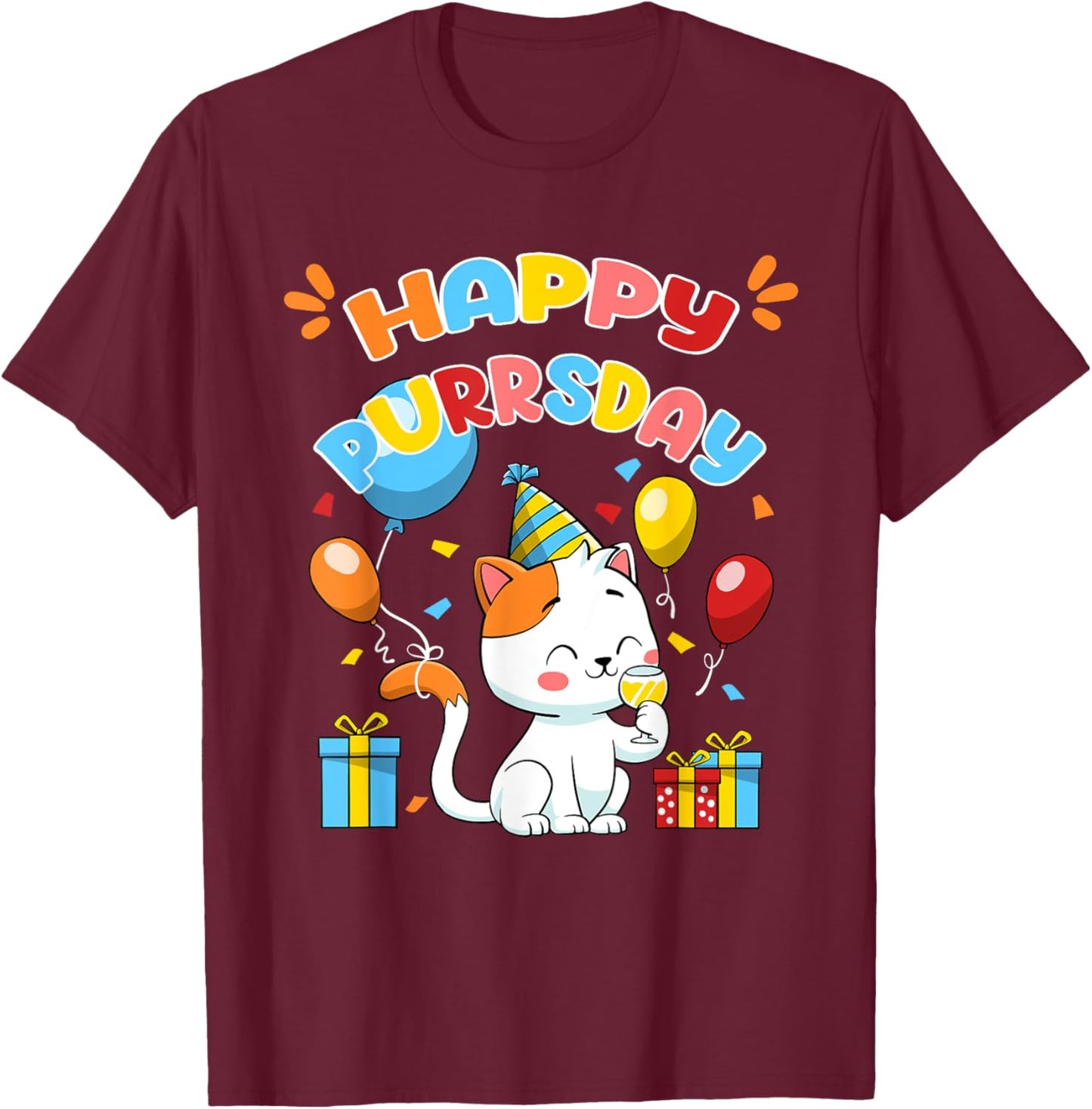 Happy Birthday Cat Kitten Lover Funny Cute Kitty Pet Owner Men Women Girls Kids T-Shirt - T-Shirt | Maroon