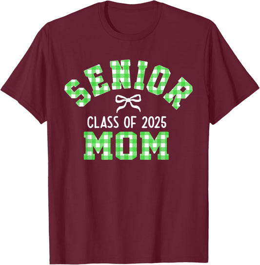 Senior 2025, Class of 2025, Senior Mom Bow Back to School T-Shirt - T-Shirt | Maroon