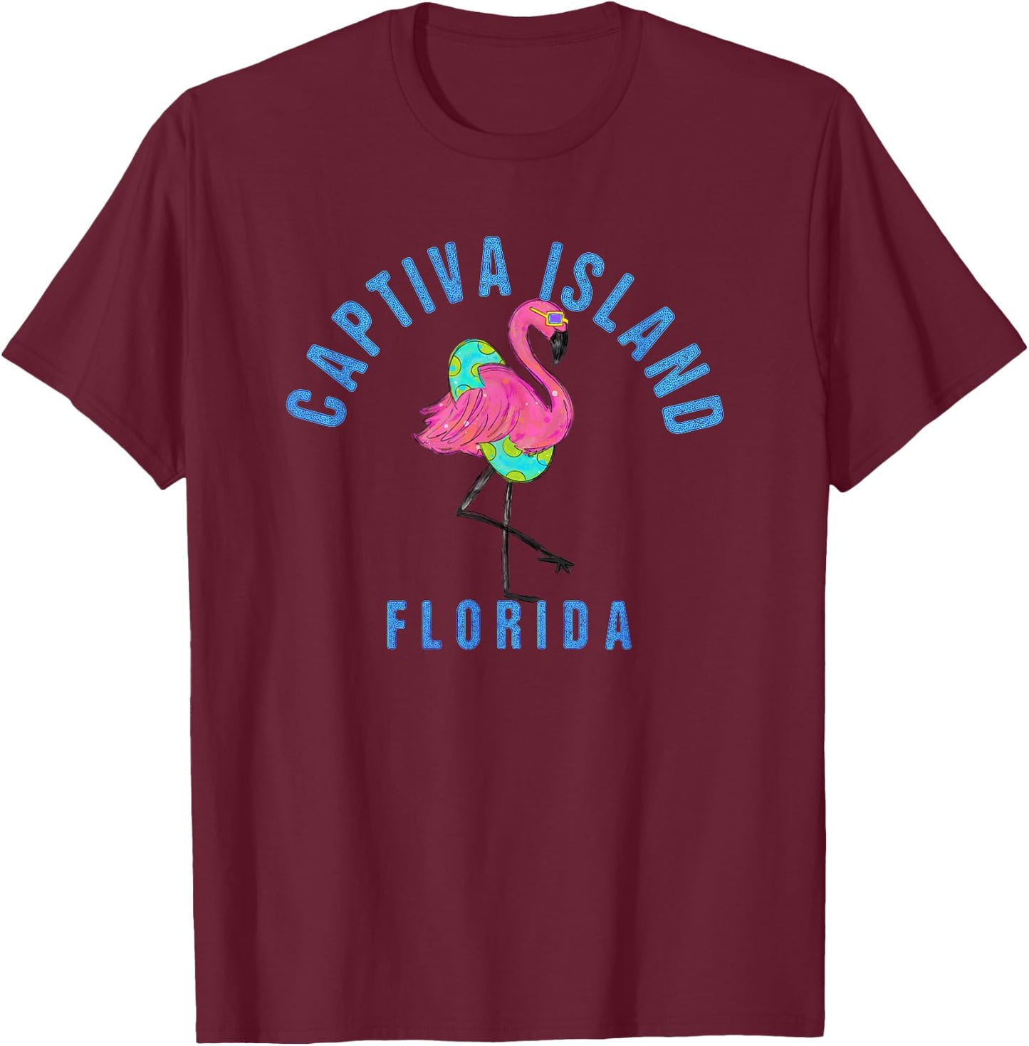 Captiva Island Beach Design / Flamingo Illustration T-Shirt - T-Shirt | Maroon