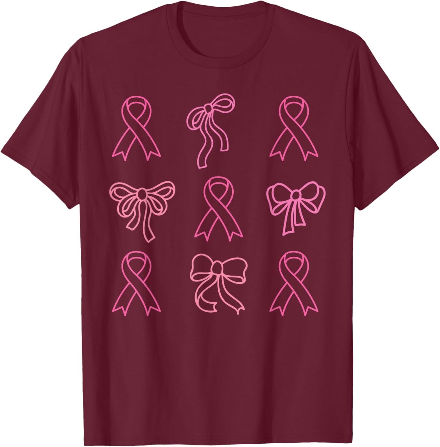 Breast Cancer Awareness Pink Coquette Bow Warrior T-Shirt - T-Shirt | Maroon