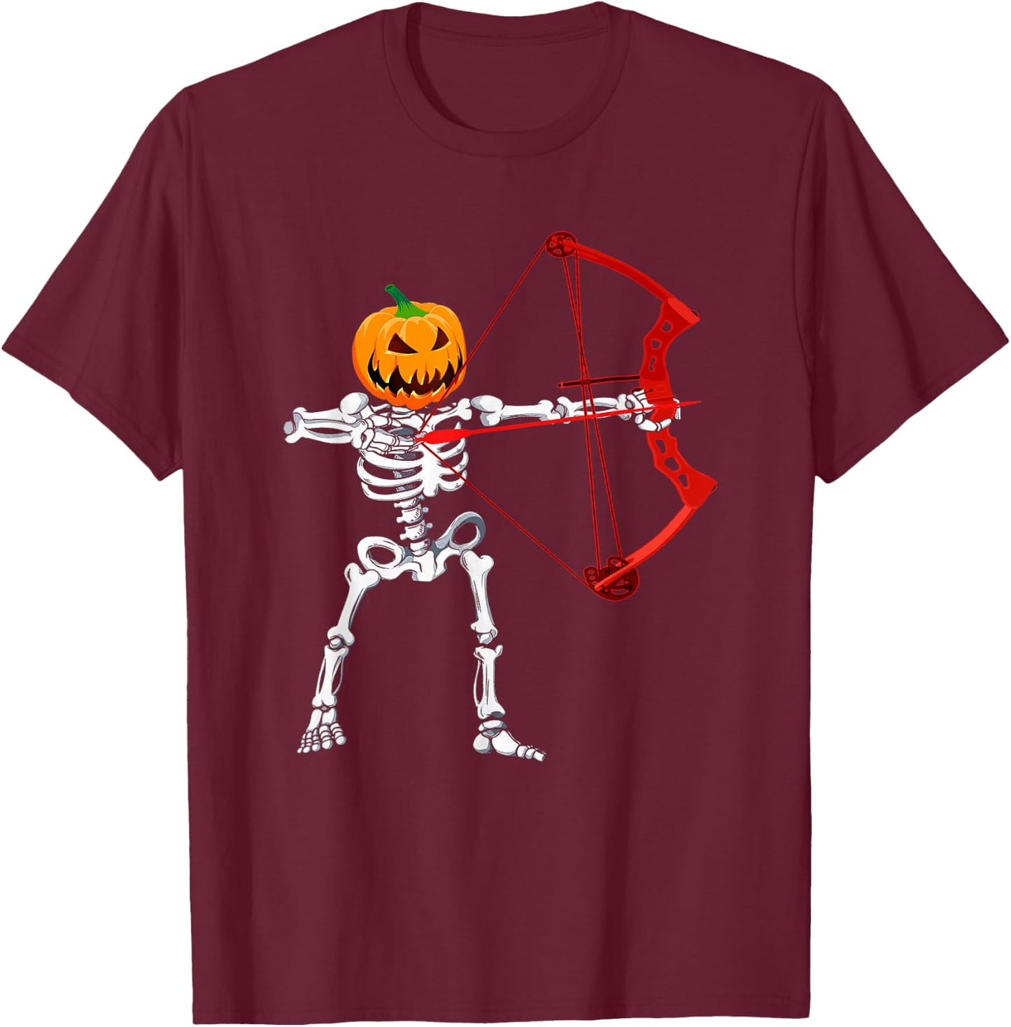 Skeleton Archery Halloween Pumpkin Bow Hunting T-Shirt - T-Shirt | Maroon