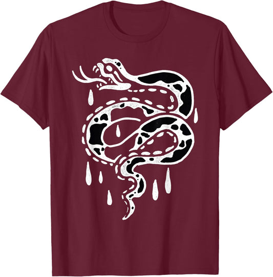Snake Serpent Cobra Blackwork T-Shirt - T-Shirt | Maroon