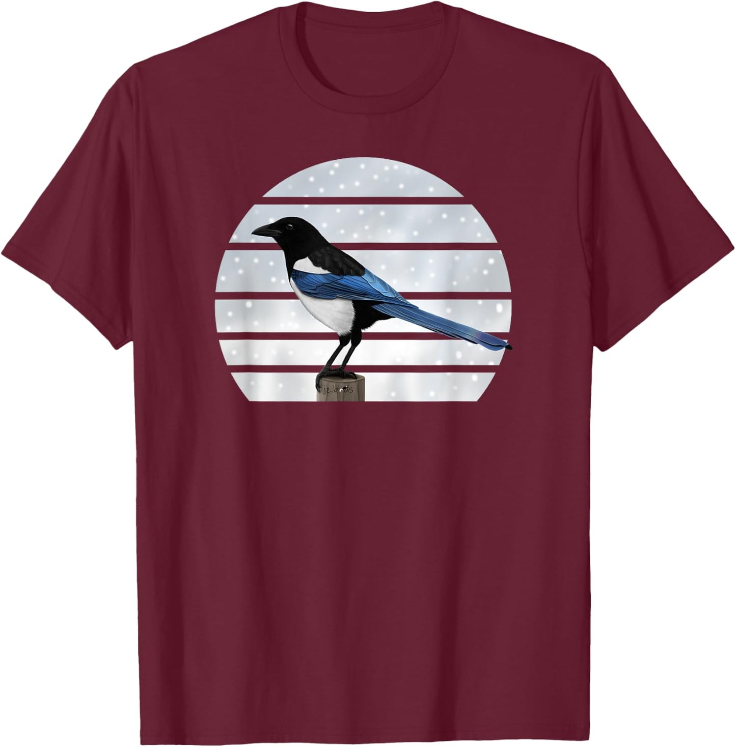 Magpie Winter Birds Christmas Snow Birder Birdwatching T-Shirt - T-Shirt | Maroon