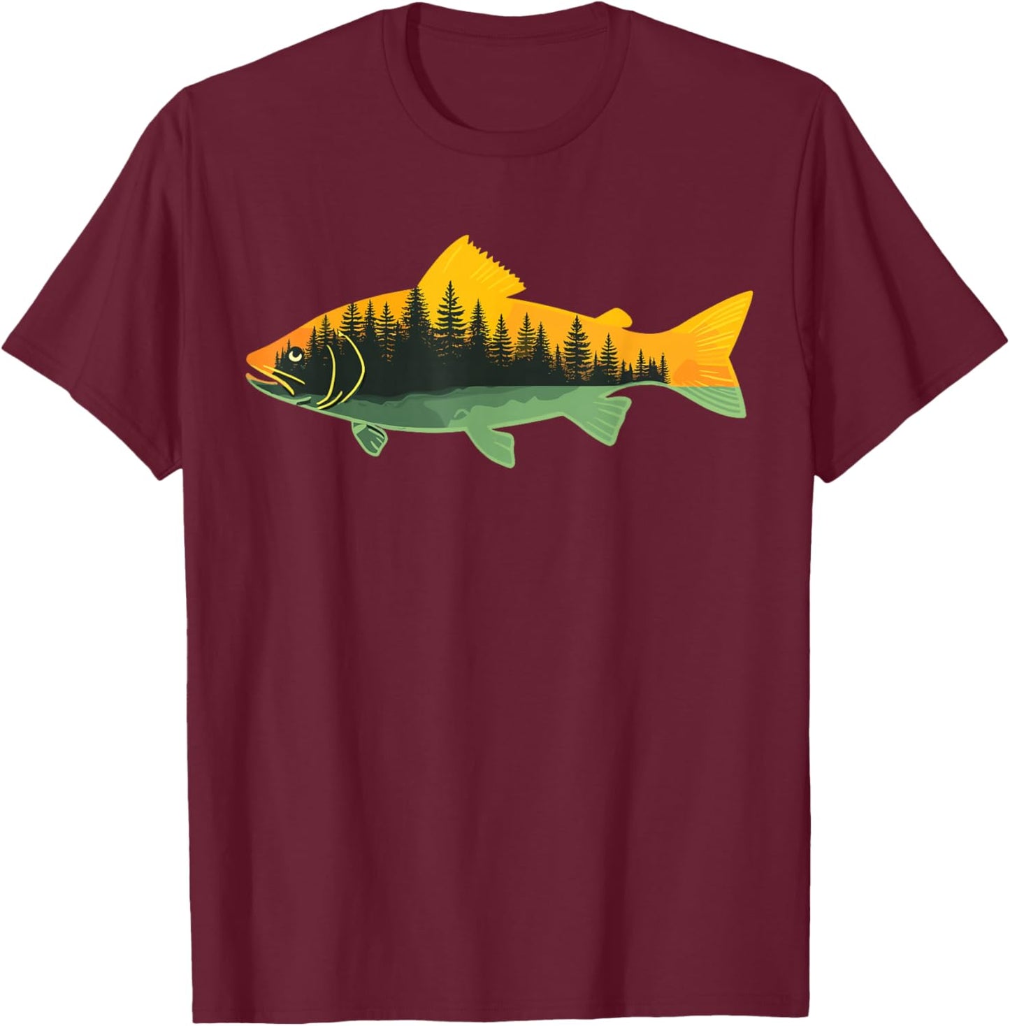 Fishing Outdoor Forest Nature Wildlife Fisherman T-Shirt - T-Shirt | Maroon