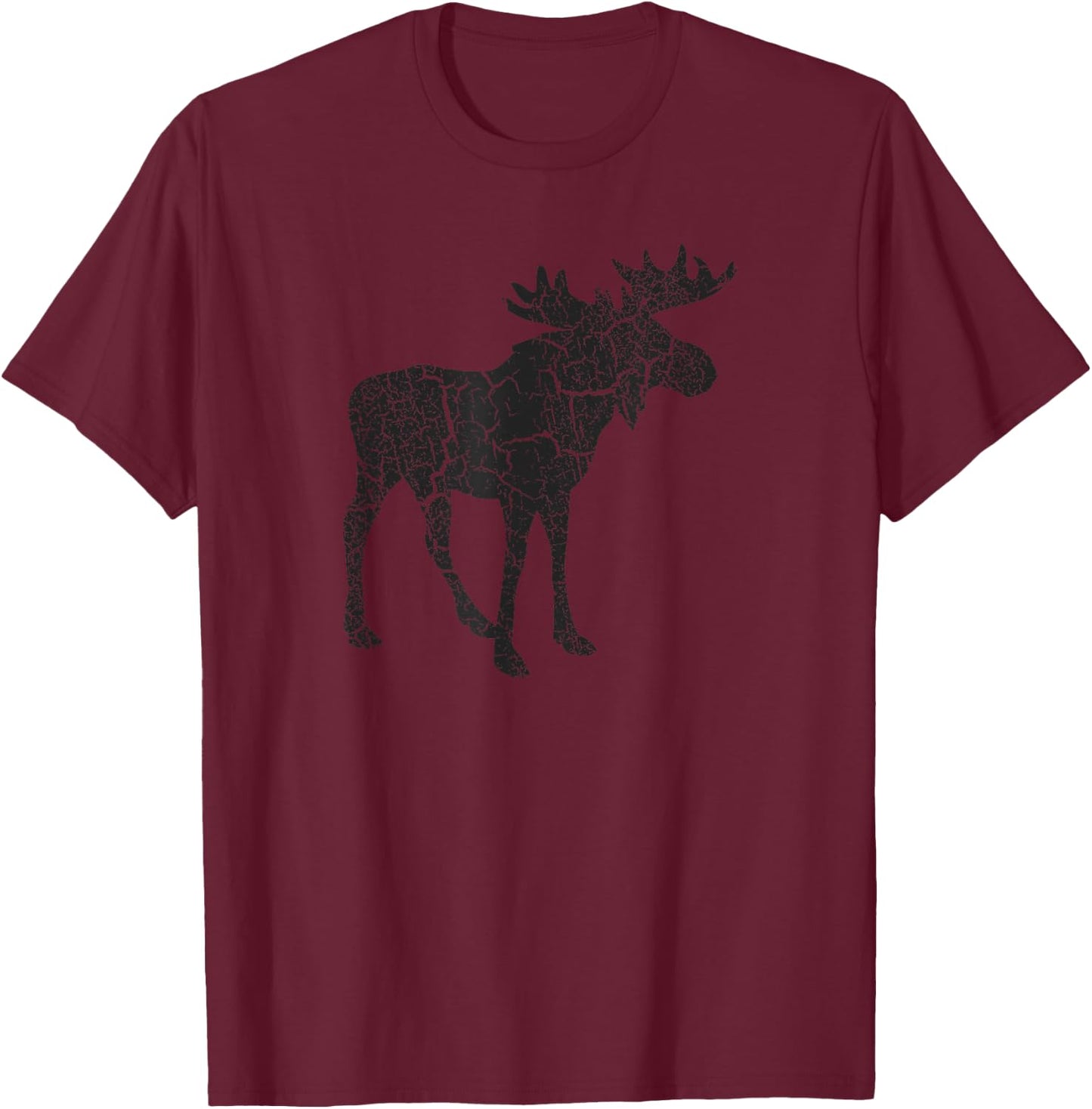 Moose Distressed Print - Vintage Moose T-Shirt - T-Shirt | Maroon